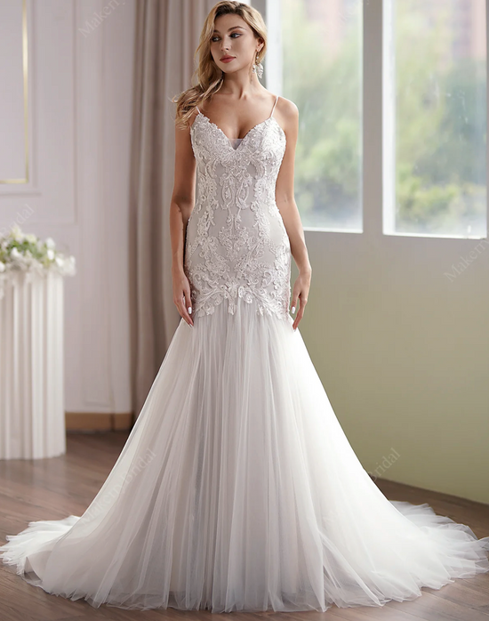 Elegant Beaded Lace Satin Mermaid Wedding Dress – TulleLux Bridal Crowns &  Accessories