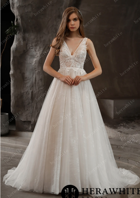 Layered Tulle Skirt Unlined Lace Bodice Wedding Ball Gown with Deep V Neck  Wedding Dresses AWD1666