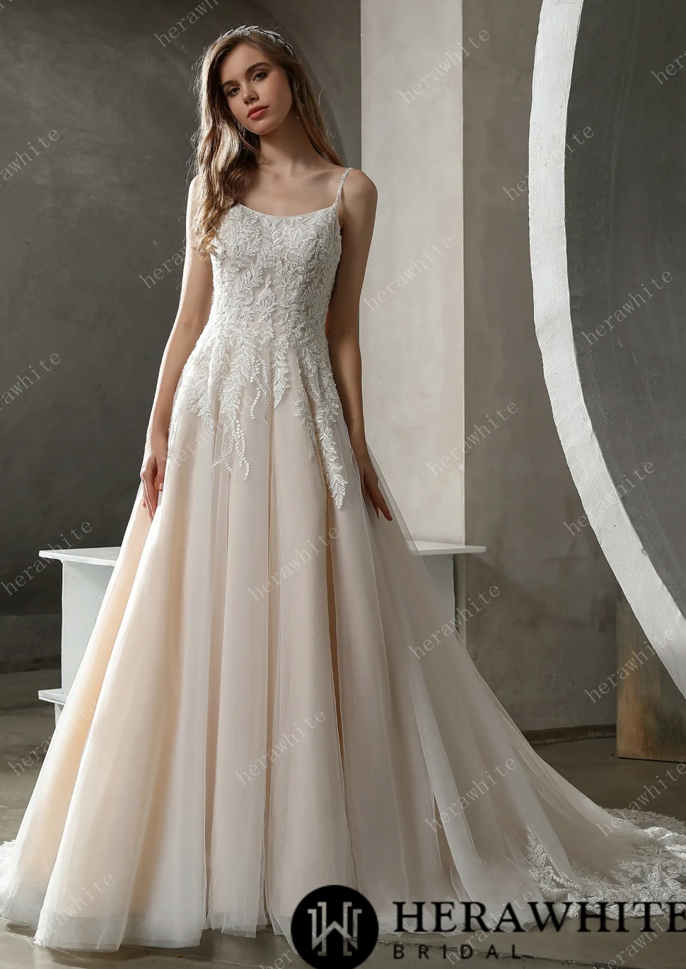 Illusion Neckline Beaded Lace A-line Wedding Dress – TulleLux Bridal Crowns  & Accessories