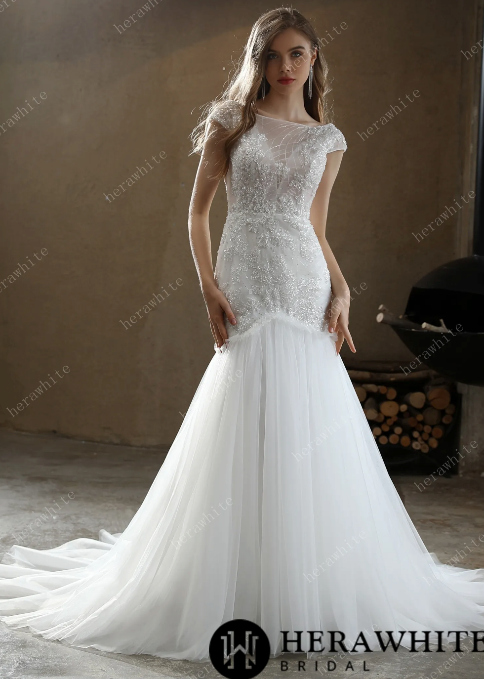 Square Neckline Wedding Dress with Delicate Leafy Lace – TulleLux