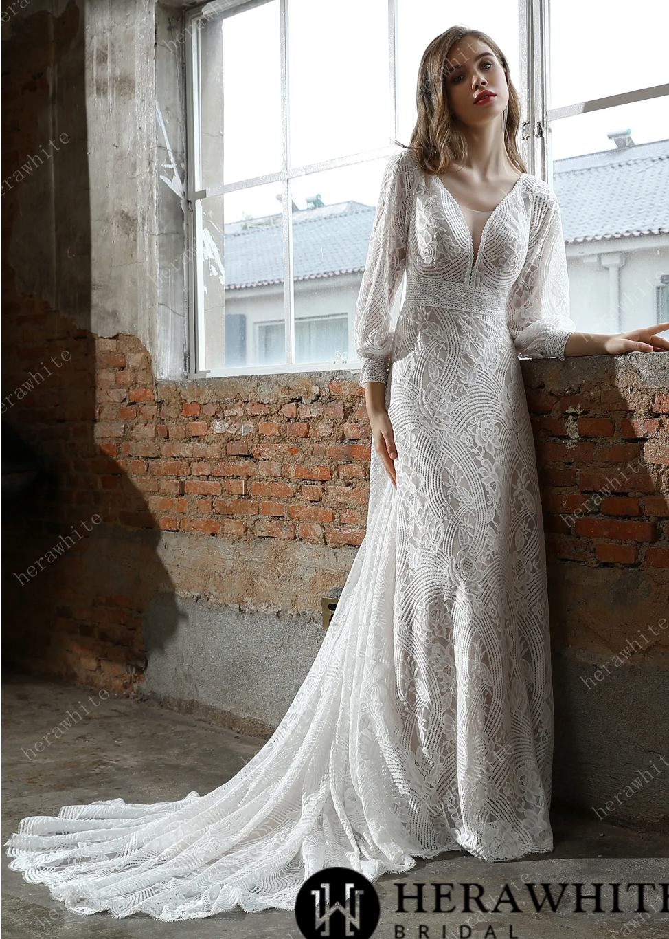 Boho Off-Shoulder Sheath Scalloped Lace Wedding Dress With Long Train -  June Bridals