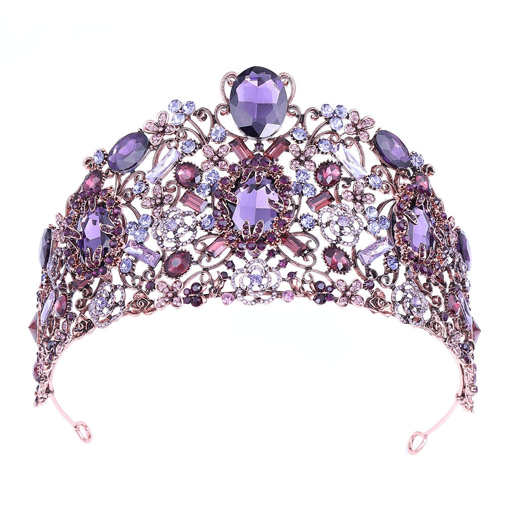 Baroque Luxury Purple Crystal Tiara Crown Bridal Wedding Gothic Party ...