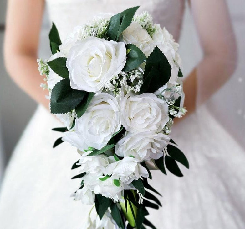 Ribbon Flower & Pearls Beaded Bridal Bouquet Bridesmaid Wedding