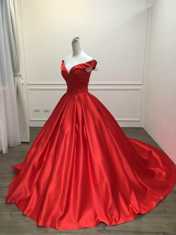 Elegant Simple Red Gown – Bridal Crowns & Accessories