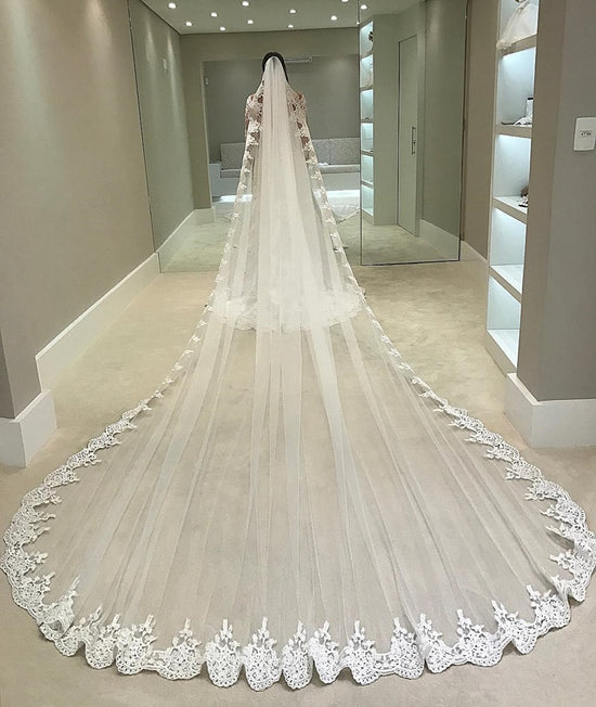 Charming Chapel Veil 3M Long Lace Edge Tulle Bridal Wedding Veils+Comb –  Simibridaldresses