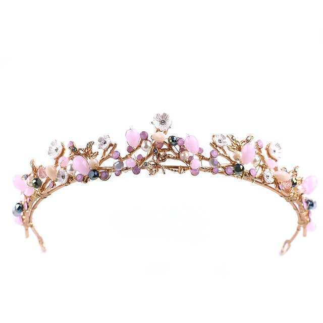 Girls Sweet Pink Tiara Delicate Shining Rhinestone Round Hair Accessor ...