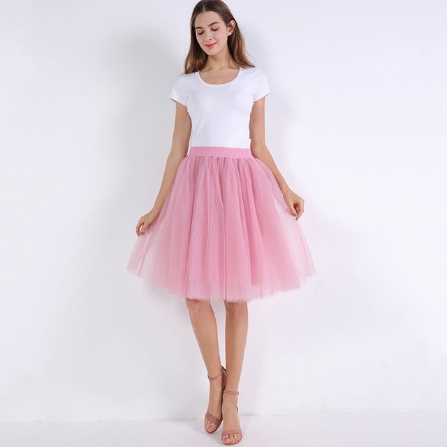 5 Layers 60cm Princess Midi Tulle Pleated Dance Tutu Party Skirts 