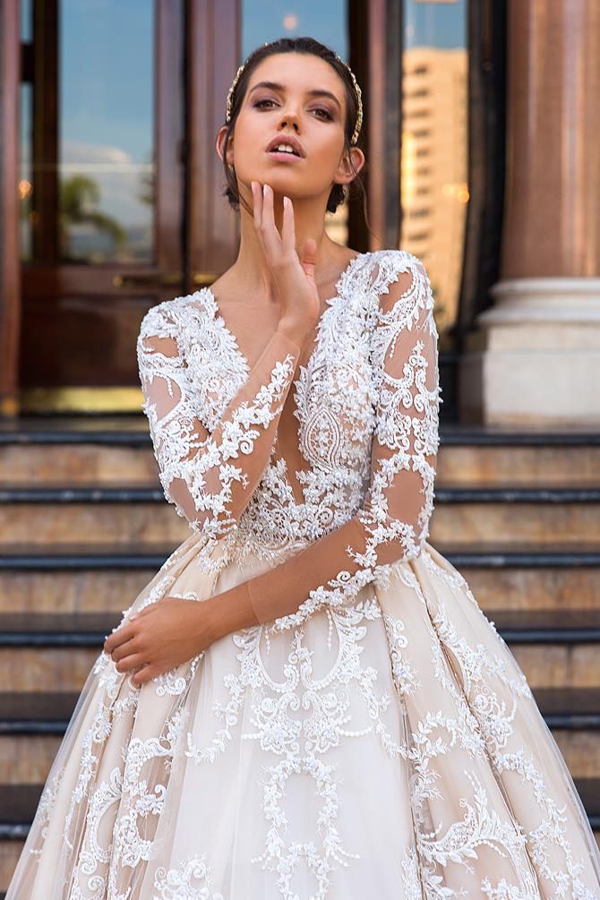 Illusion Long Sleeve Lace & Tulle Romantic Wedding Gown - Xdressy