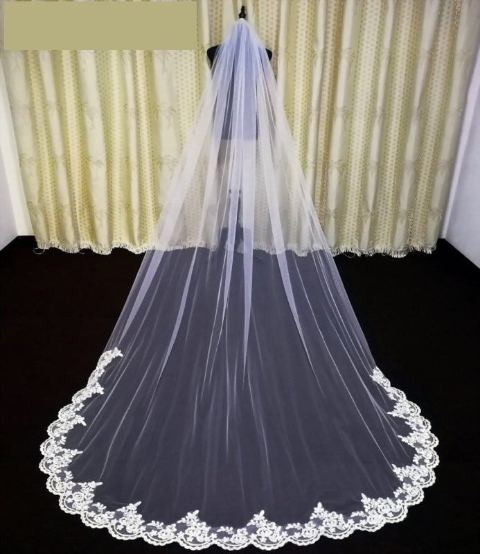 Latious 1 Tier Bride Wedding Veil White Long Cathedral Bridal Tulle Veils  with Comb Simple Drop Veils for Women and Brides