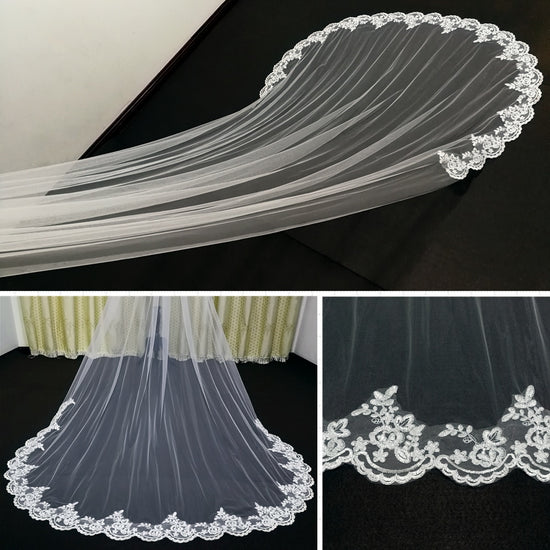 Unicra Bride Wedding Veil 118 Long Cathedral Length Bridal Tulle Hair  Accessoies with Comb and Cute Edge