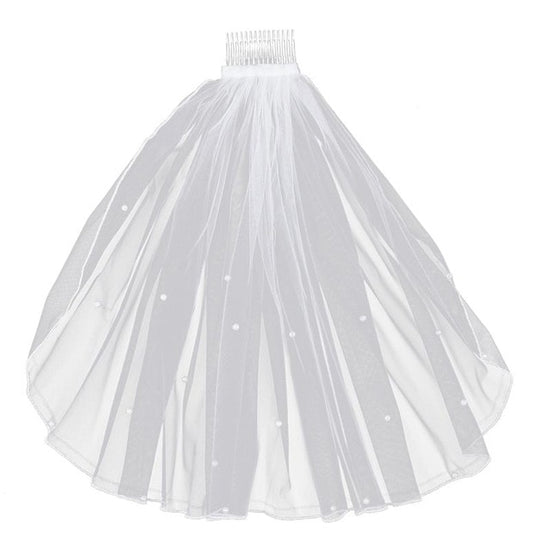 Topqueen V04a Communion Girls Mini Veil Beaded Pearls Back Bow