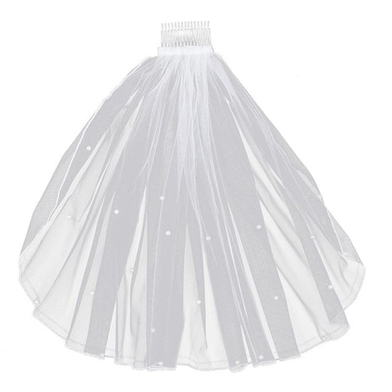 TOPQUEEN V04a Communion Girls Mini Veil Beaded Pearls Back Bow