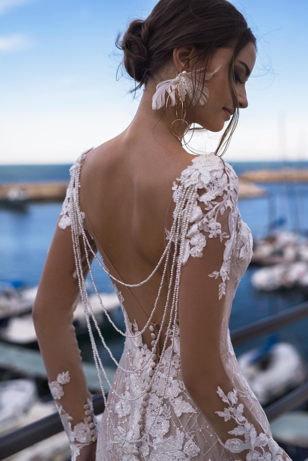 Backless Lace Beach Boho Mermaid Wedding Day Bridal Gown