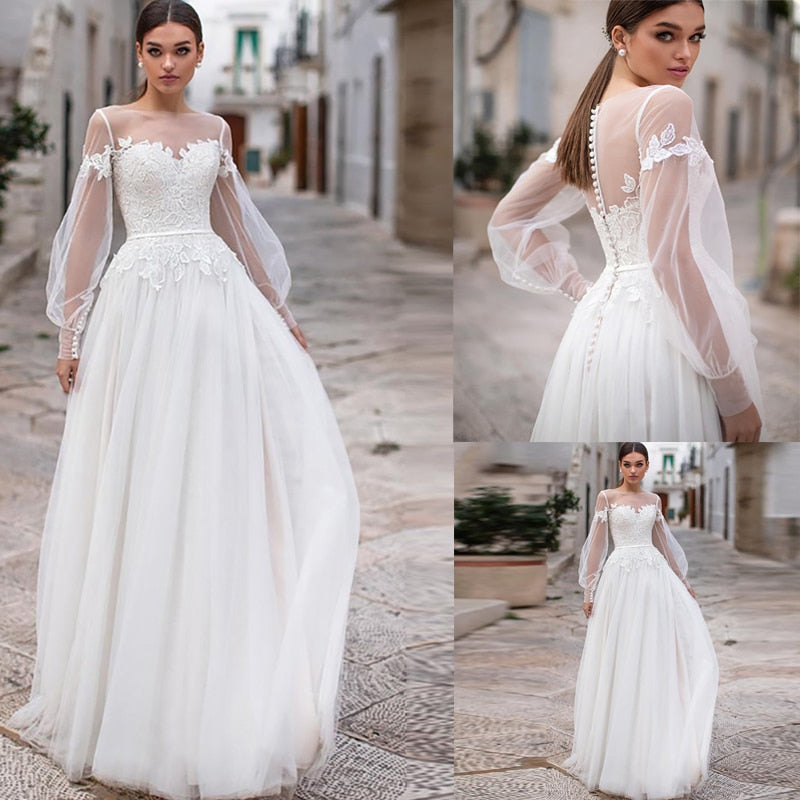 Sexy Lace Wedding Dress Tulle Simple Boho Bridal Gown Lb28159