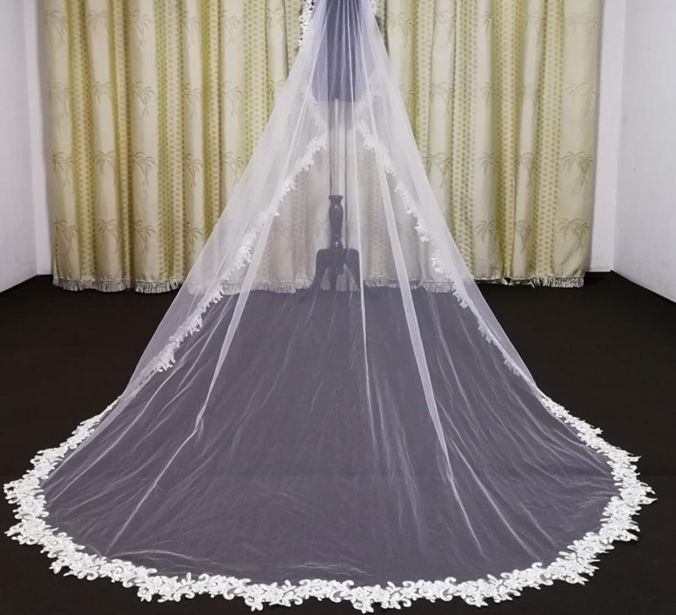 2021 Champagne Wedding Veils Cathedral Length Bridal Veils Appliques Lace  Edge Appliqued 2 Layers Blusher Face Wedding Veil Custom Made From Newdeve,  $25.1
