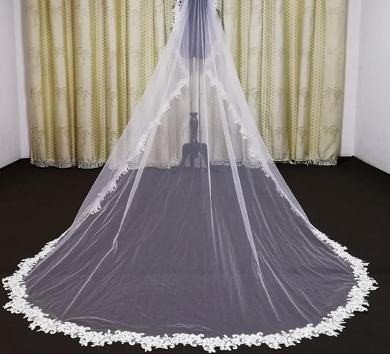 Venusvi Lace Edge Cathedral Length Tulle Wedding Bridal Veil+Comb