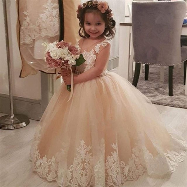 Rose gold and sales white flower girl dress