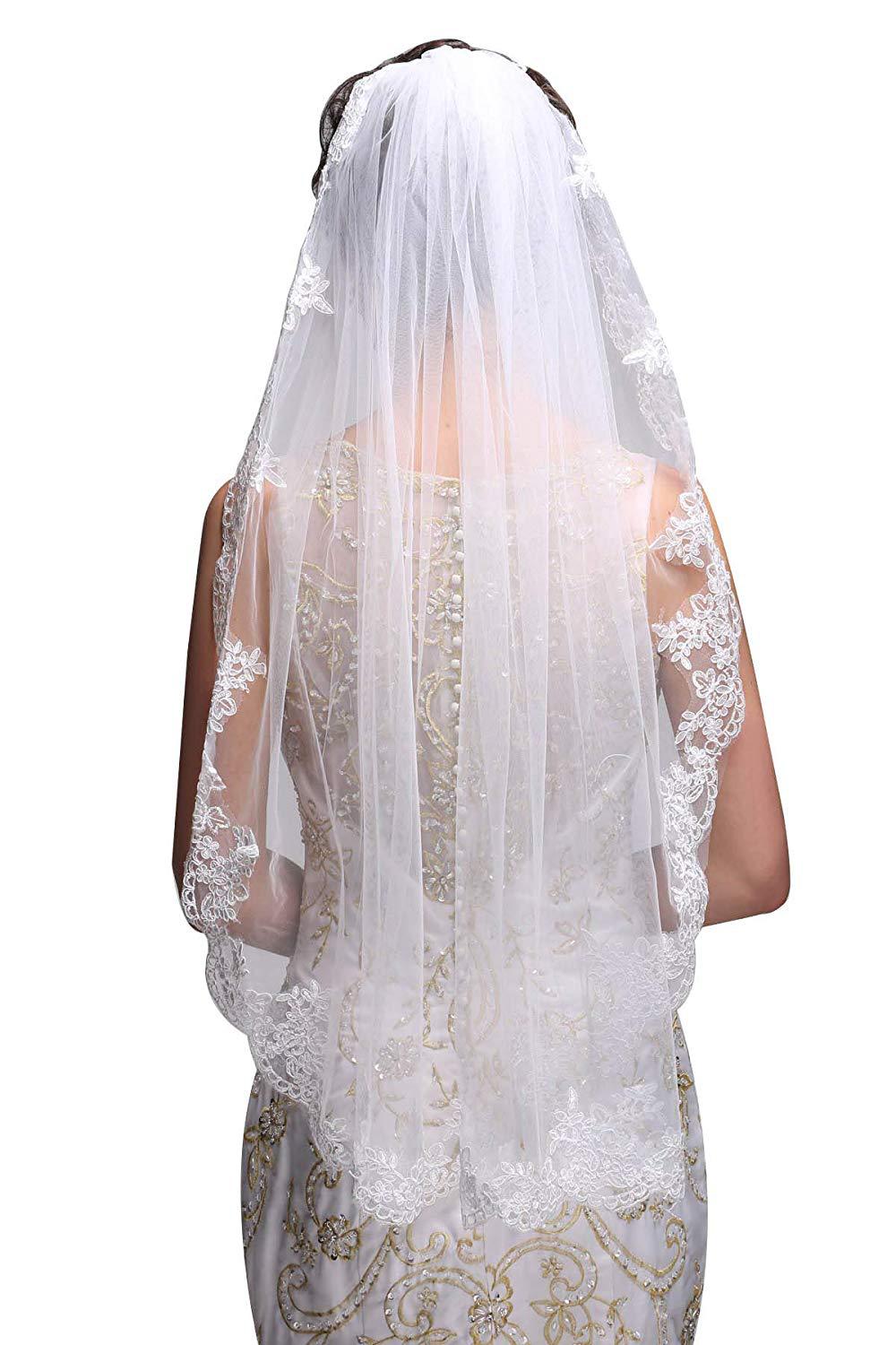 Lunss Short Ivory Crafted Tulle Wedding Veil Rippled Edge