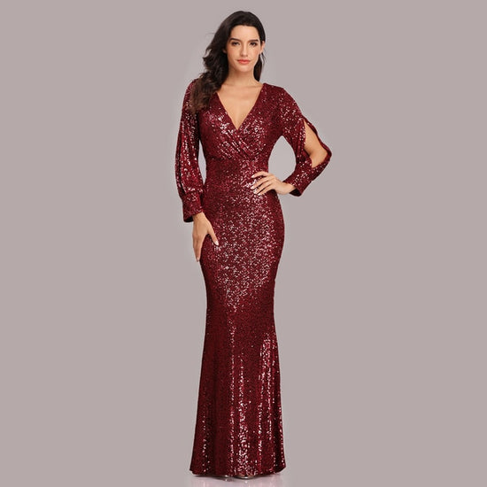 Elegant O Neck Long Sleeve Sequin Maxi Dress Floor Length Stretchy Bod –  TulleLux Bridal Crowns & Accessories