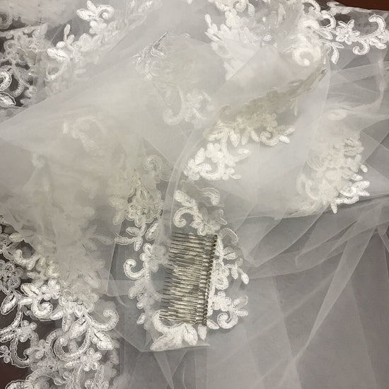Cathedral Length Lace Mantilla Wedding Veil VG1001 Ivory / No Comb