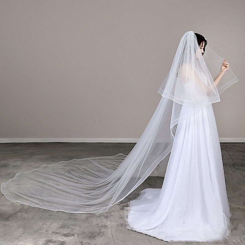 SHANGMAOYO Luxury Cathedral Length Bridal Veils One Layer Wedding Veil for  Bride with Metal Comb White or Ivory 3m 3. 5m 4m 5m Long Bridal Veils