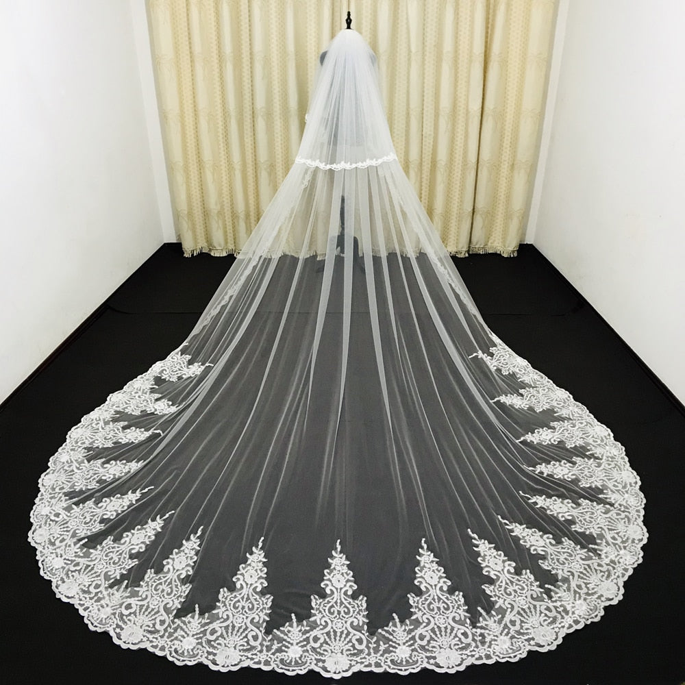 NIXUANYUAN Real 2023 Voile 300CM veil One Layer Lace Edge Ivory White  Cathedral Wedding Veil Long Bridal Veil Veu de Noi longo - AliExpress