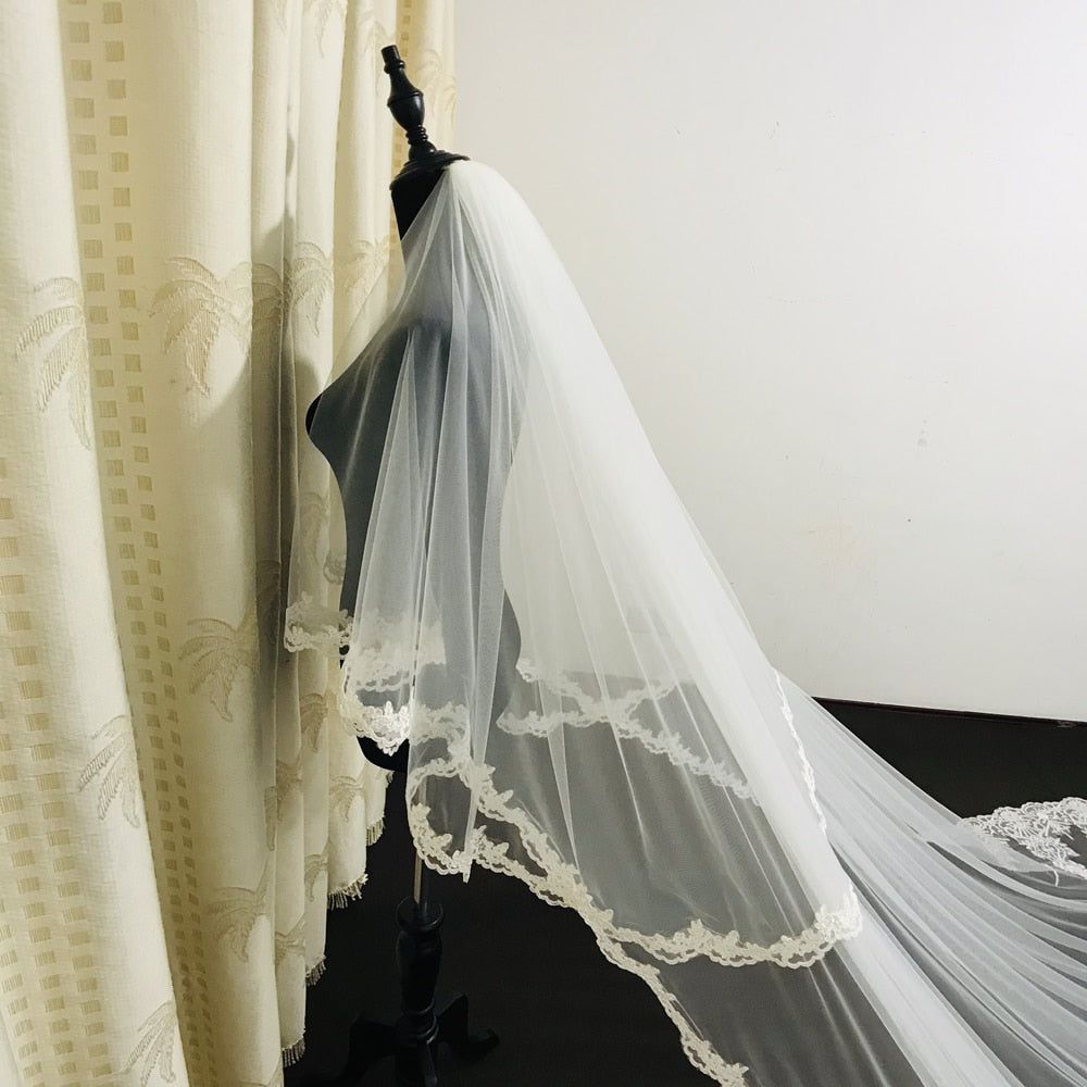 Cathedral Length Wedding Veil 1 Tier Lettuce Edge Made to 