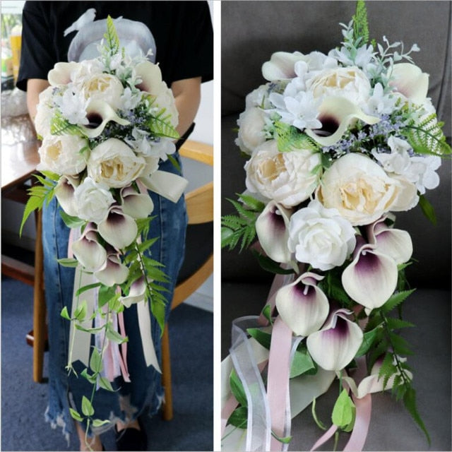 xllLU Wedding Waterfall Bridal Bouquet Water Drop Style Artificial