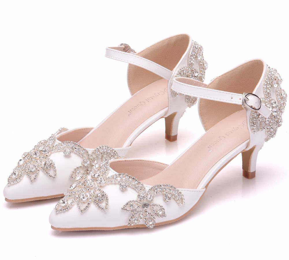 Crystal Queen Pump Dress Heels White Matte Rhinestone Crystal Pointed Toe - TulleLux Bridal Crowns &  Accessories 