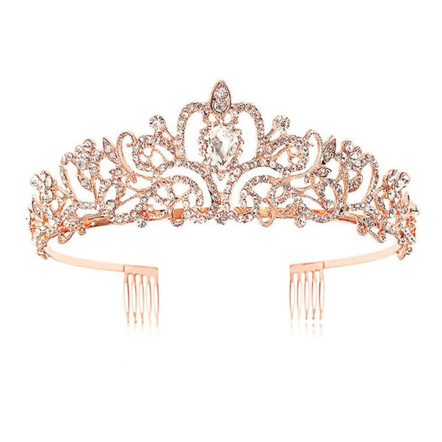Girls Baroque Pink Crystal Crown Princess Bridal Tiaras in 7 Colors ...
