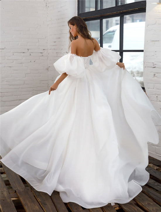 One Shoulder A-line Ruched Organza Princess Wedding Bridal Gown