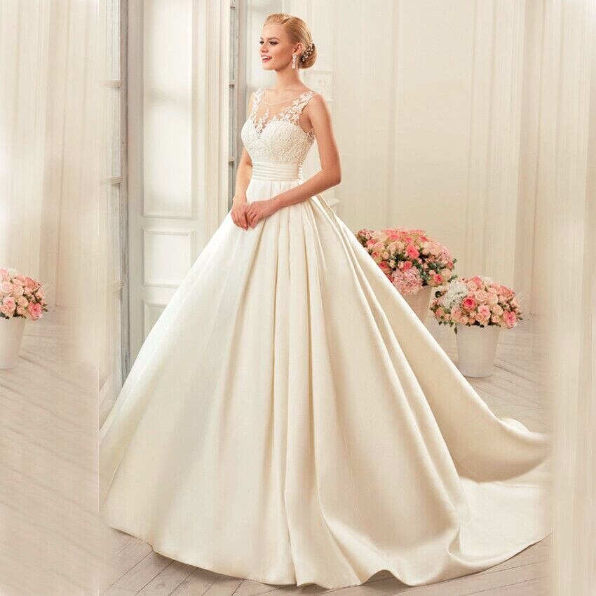 Illusion Backless A-Line Matte Satin Wedding Dress Bridal Gown – TulleLux  Bridal Crowns & Accessories