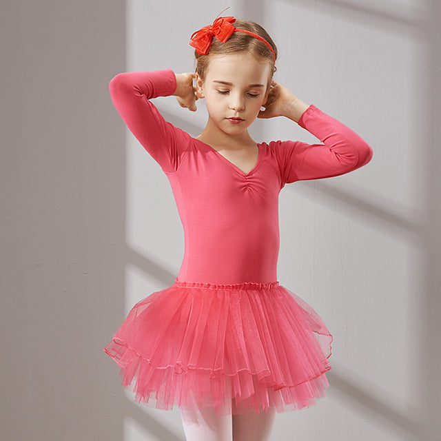Long Sleeve Ballet Dance Dress for Young Girls, Cotton Tulle Leotard ...