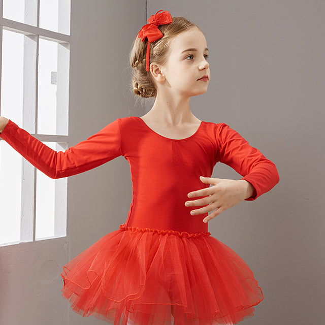Long Sleeve Ballet Dance Dress for Young Girls, Cotton Tulle Leotard ...