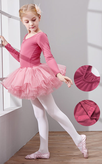 Long Sleeve Ballet Dance Dress for Young Girls, Cotton Tulle Leotard ...