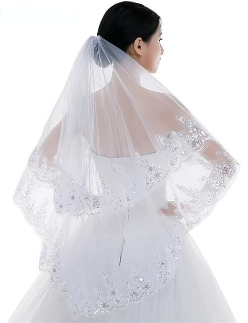 PureLaceLuxury Royal Blue Veil with Lace Edge,Cathedral Veil with Comb
