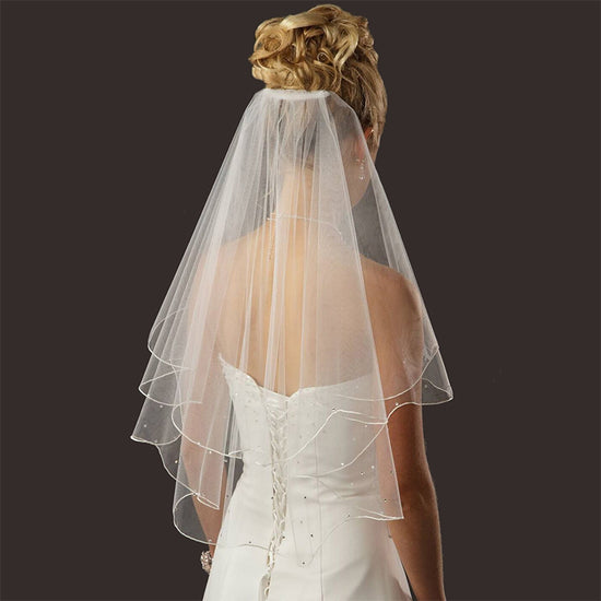 SLBRIDAL Two-Layer Wedding Veils With Combs Ivory Bridal Veils Wedding –  DorrisDress