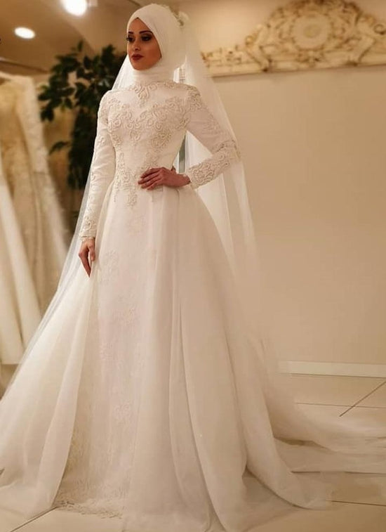 Lace A Line Princess Wedding Dress Long Sleeves Square Collar Bridal G –  TulleLux Bridal Crowns & Accessories