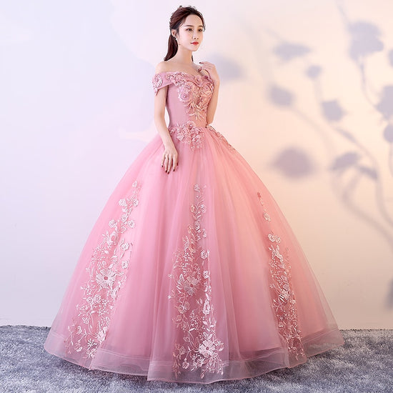 Pink Quinceanera Dress Off The Shoulder Appliques Beading Vestidos De ...