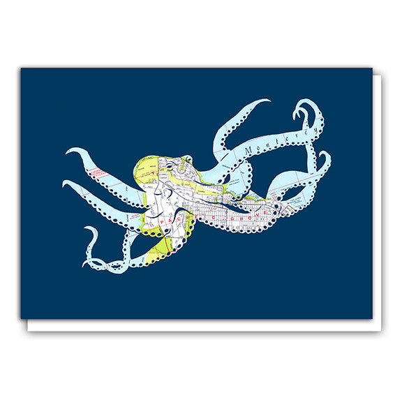 Monterey Octopus Map Art greeting card by Granny Panty Designs