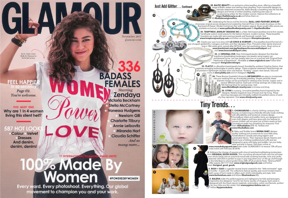 Large black 3D-printed statement earrings by PLAITLY in Glamour magazine