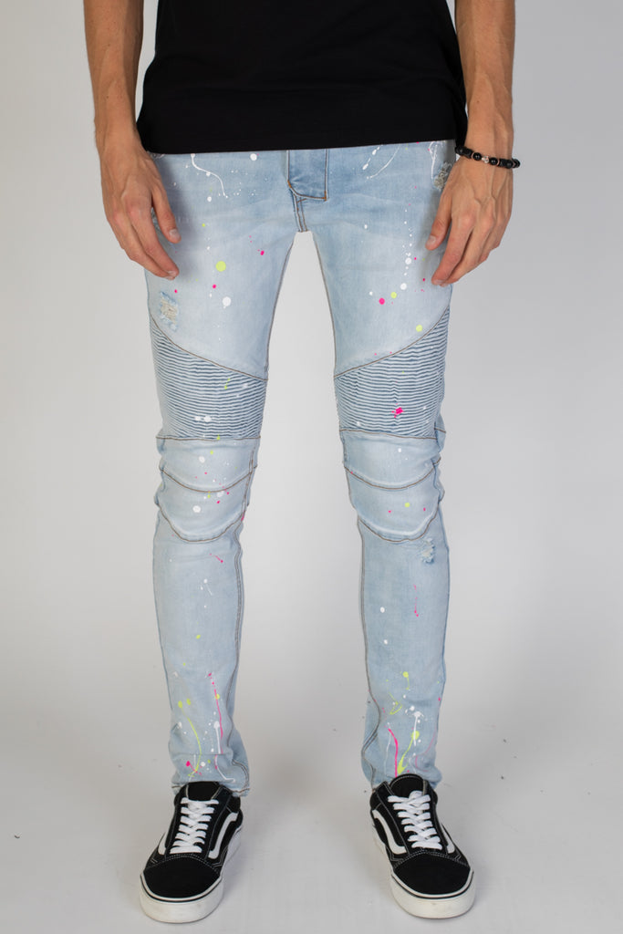 light blue moto jeans