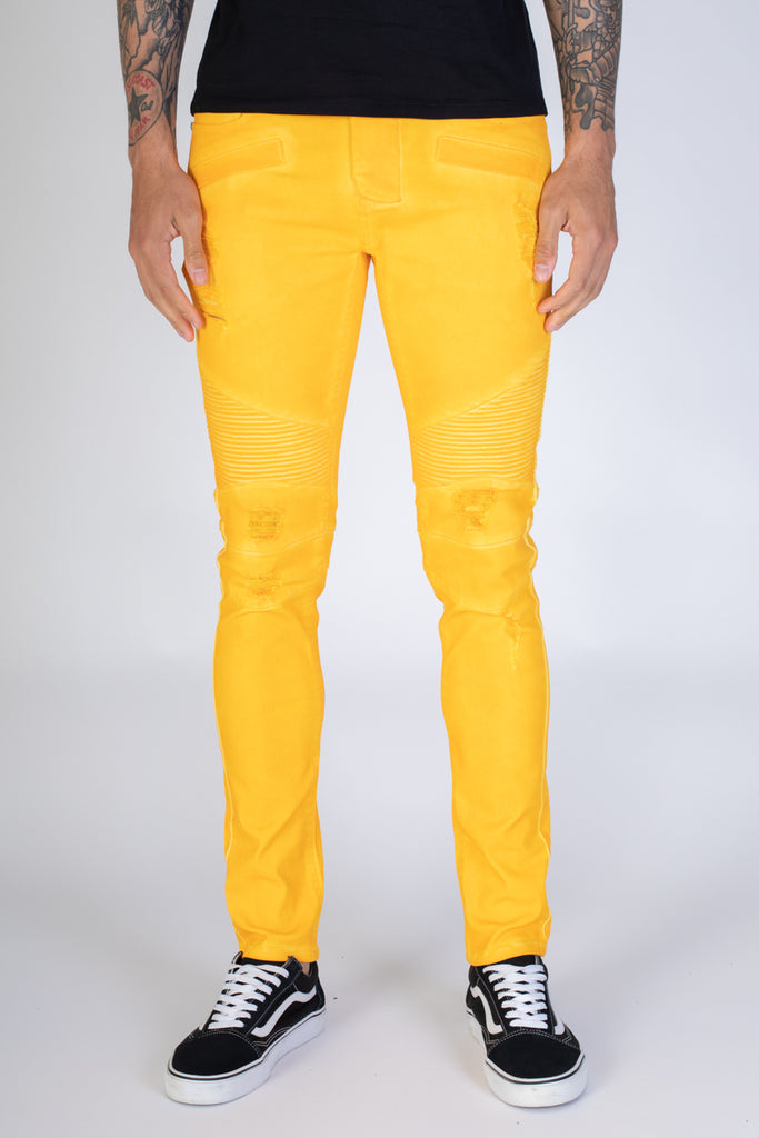 yellow skinny trousers