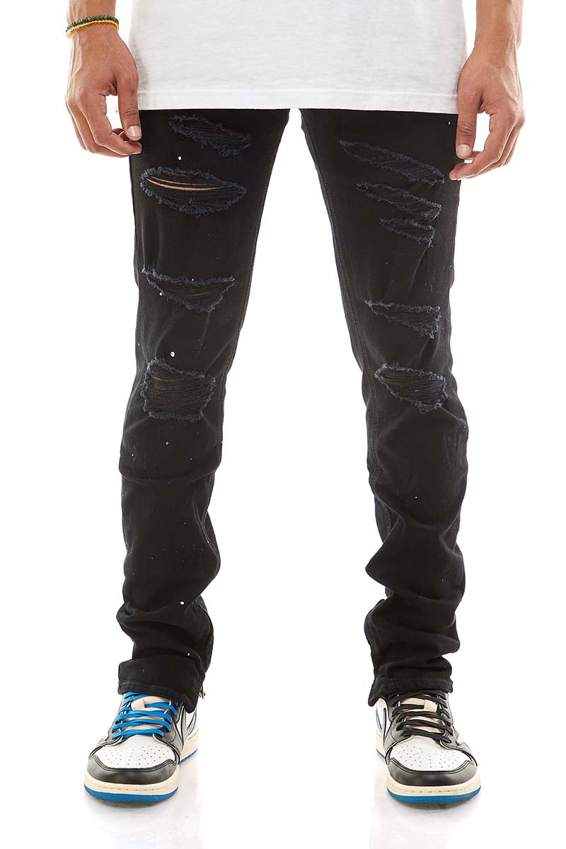 PAINT SPLATTER DESTROYED ANKLE ZIP JEANS