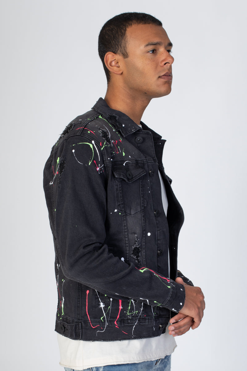 DESTROYED DENIM JACKET WITH MULTI-PAINT SPLASH