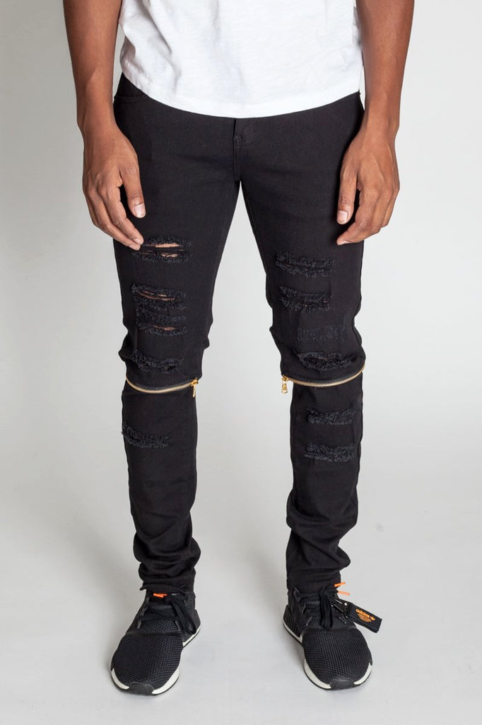 black jeans with zippers on knees