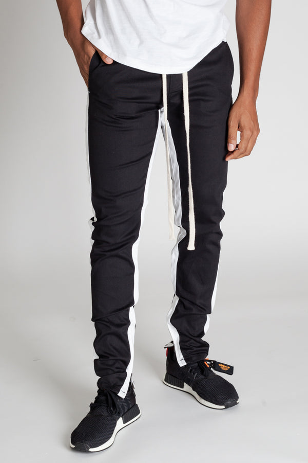 black striped track pants
