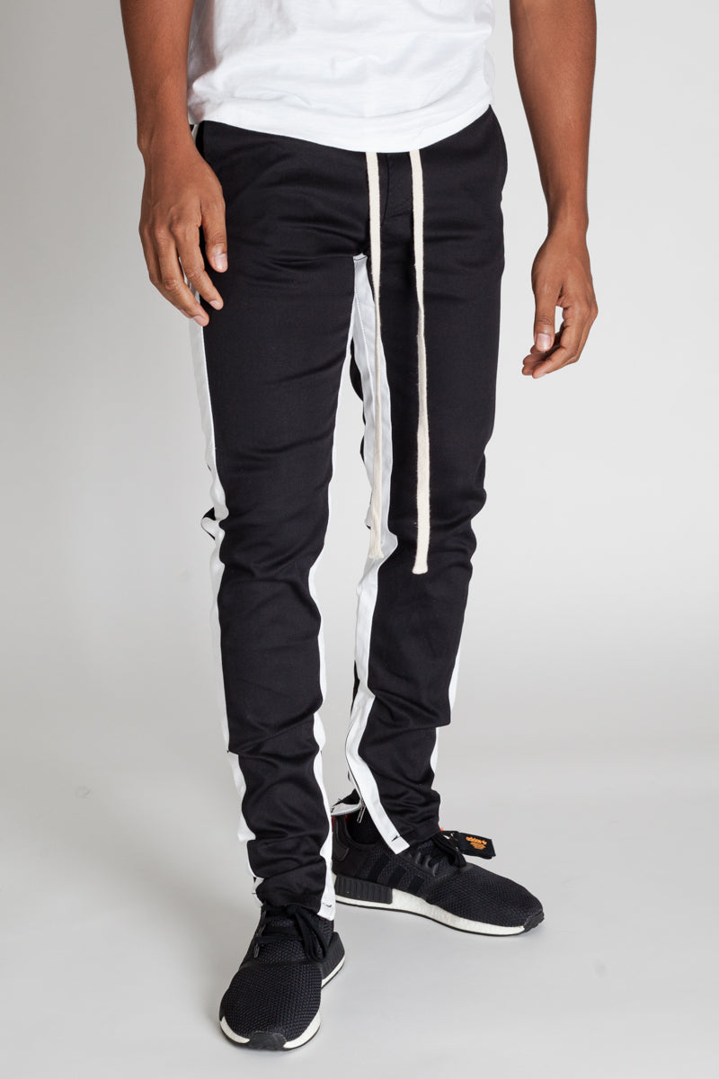Striped Track Pants with Ankled Zippers (Black/White Stripes) – KDNK