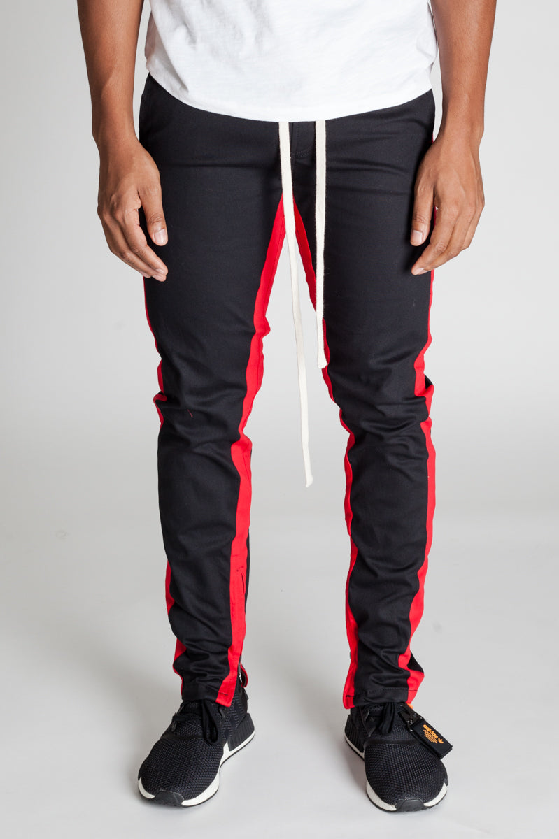 Striped Track Pants with Ankled Zippers (Black/Red Stripes) – KDNK