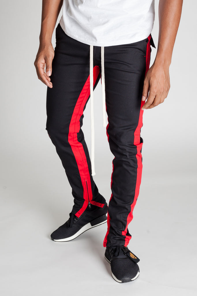 red black striped pants